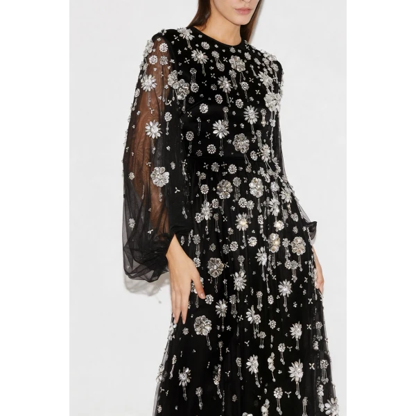 Huishan Zhang Micheline Gown in Black Embellished Tulle, view 6