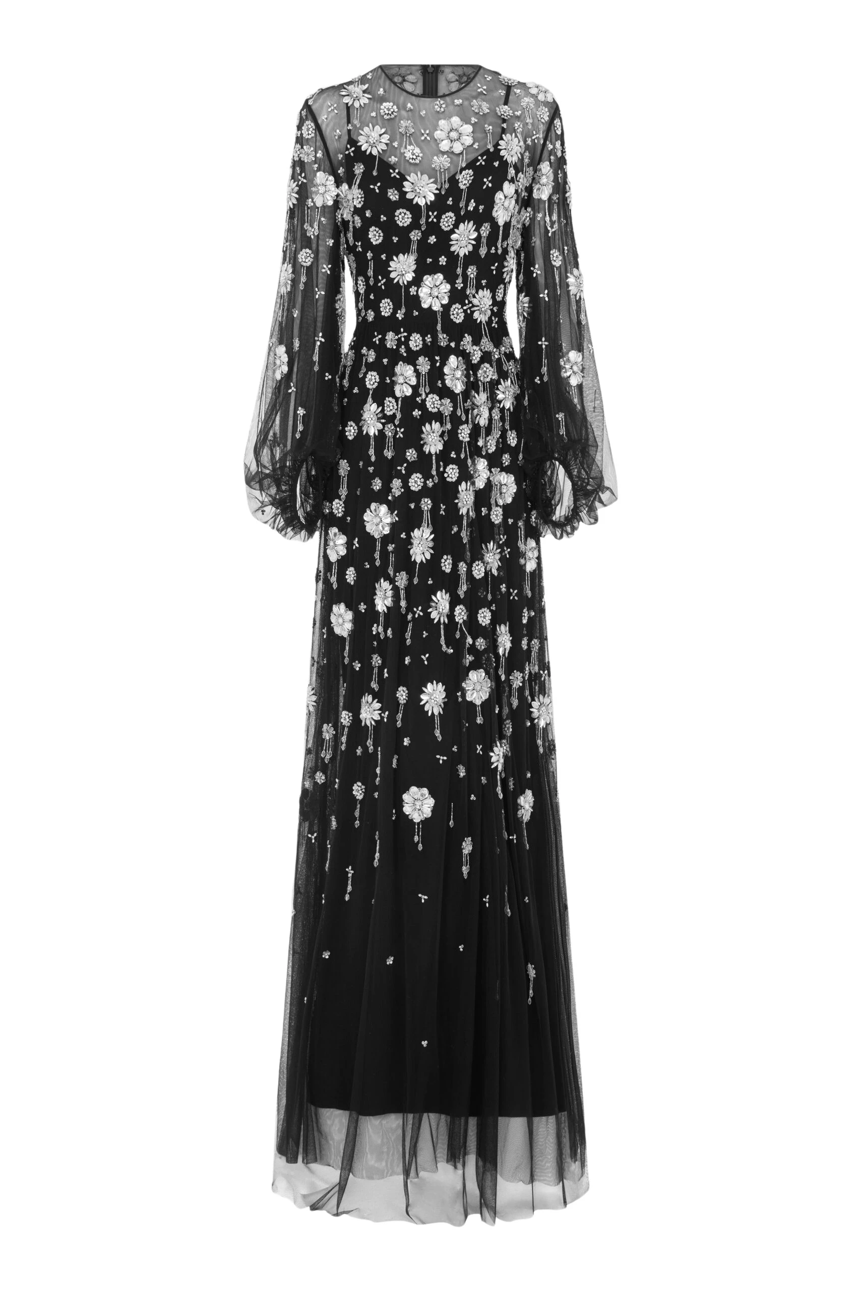 Huishan Zhang Micheline Gown in Black Embellished Tulle