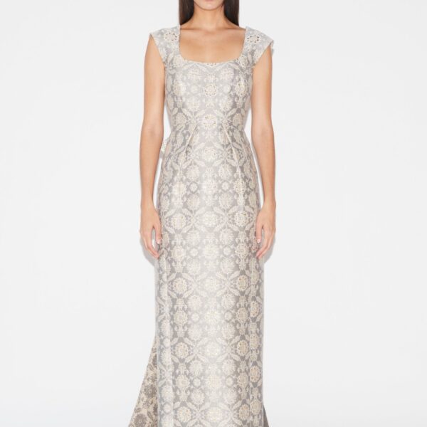 Huishan Zhang Patsy Gown in Grey Jacquard, view 2