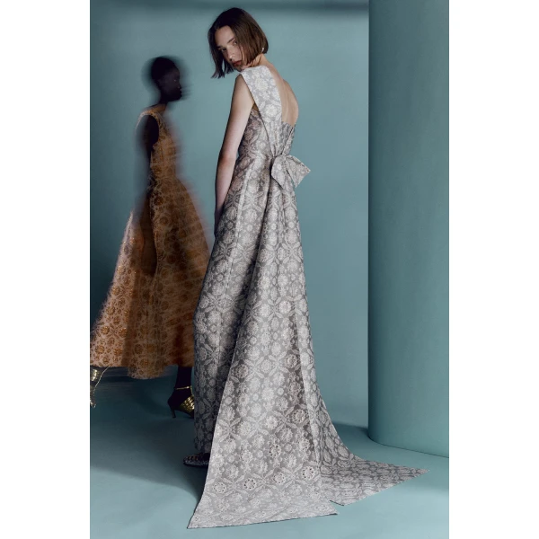 Huishan Zhang Patsy Gown in Grey Jacquard, view 3