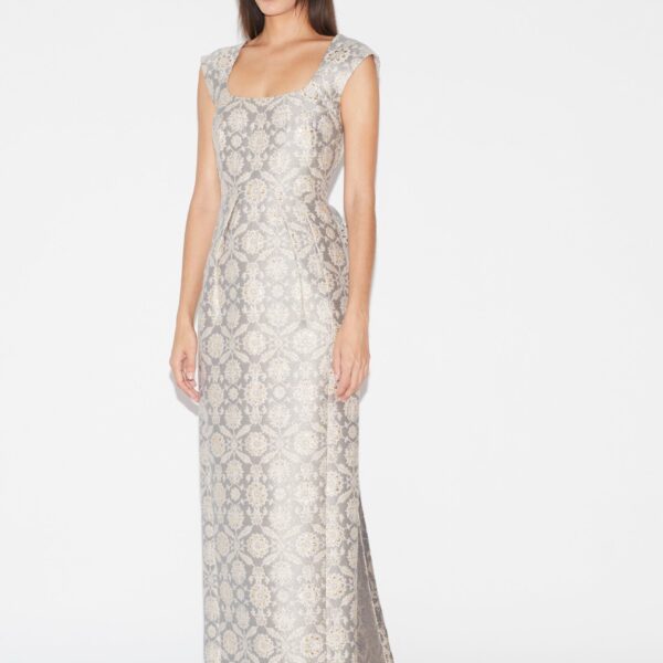 Huishan Zhang Patsy Gown in Grey Jacquard, view 4