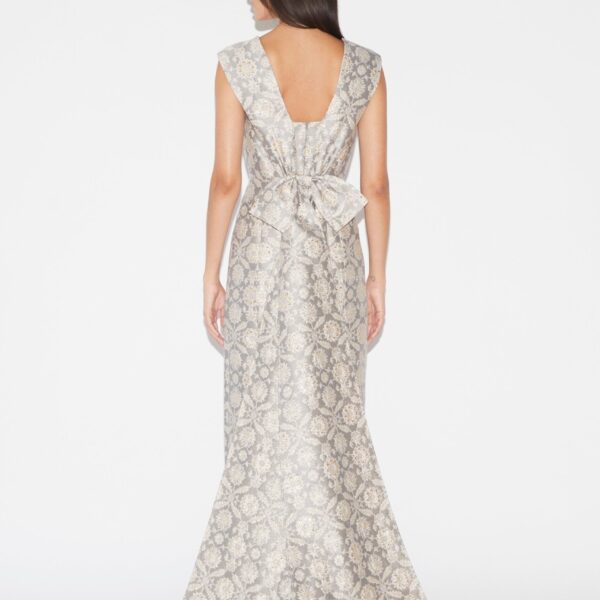 Huishan Zhang Patsy Gown in Grey Jacquard, view 5