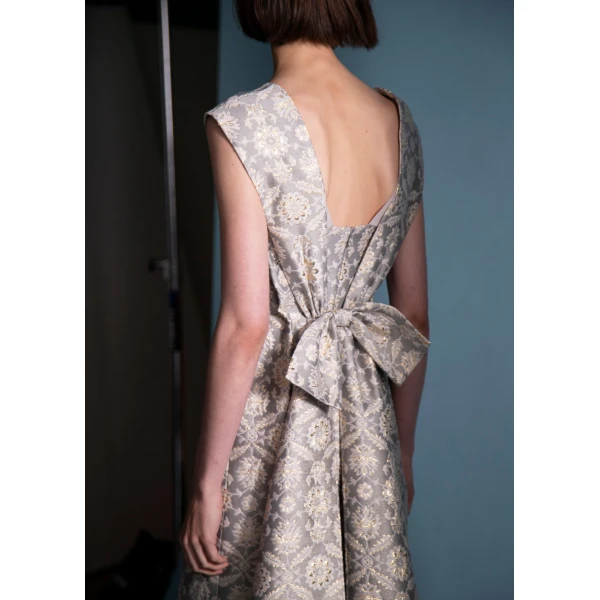 Huishan Zhang Patsy Gown in Grey Jacquard, view 6