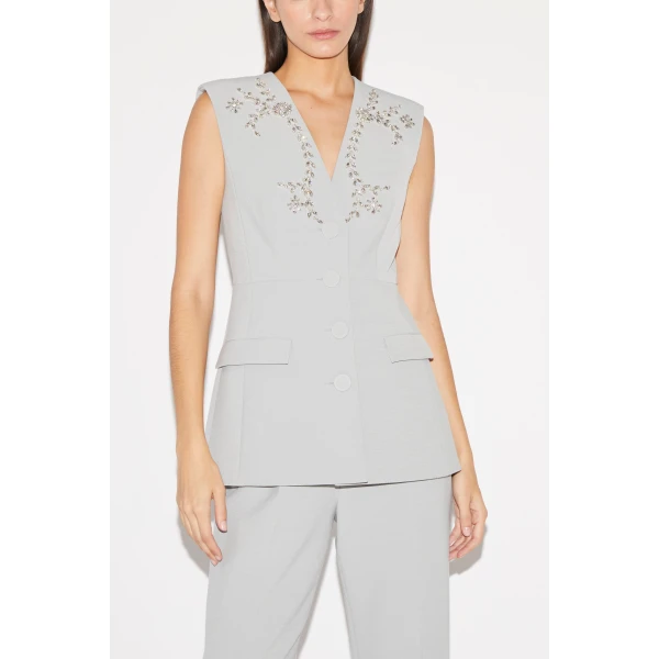Huishan Zhang Sigrid Jacket in Grey Crepe, view 3