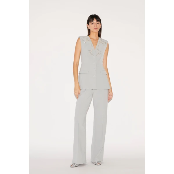 Huishan Zhang Sigrid Jacket in Grey Crepe, view 5