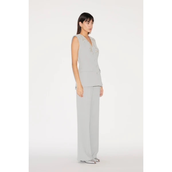 Huishan Zhang Sigrid Jacket in Grey Crepe, view 6