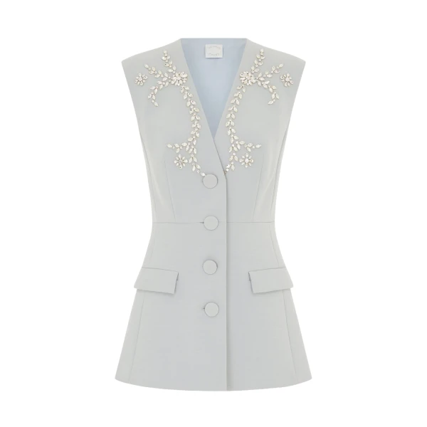 Huishan Zhang Sigrid Jacket in Grey Crepe