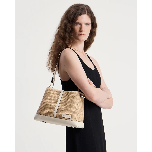 Strathberry Lana Hobo in Vanilla and Natural Raffia, view 9