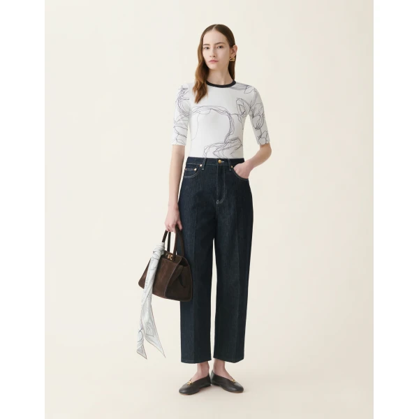 Fabiana Filippi Ribbed Cotton Jersey T-shirt in White Top, view 2