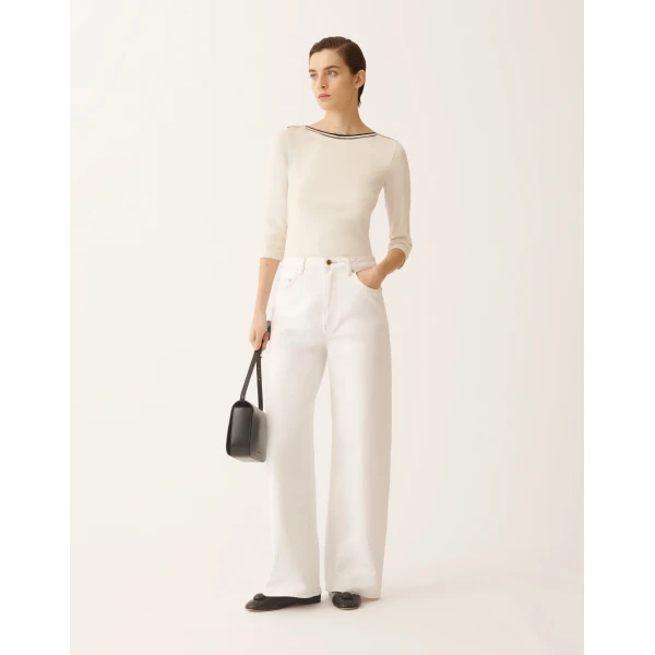 Fabiana Filippi Marinière T-shirt in Butter and Midnight Blue Jersey Top, view 2