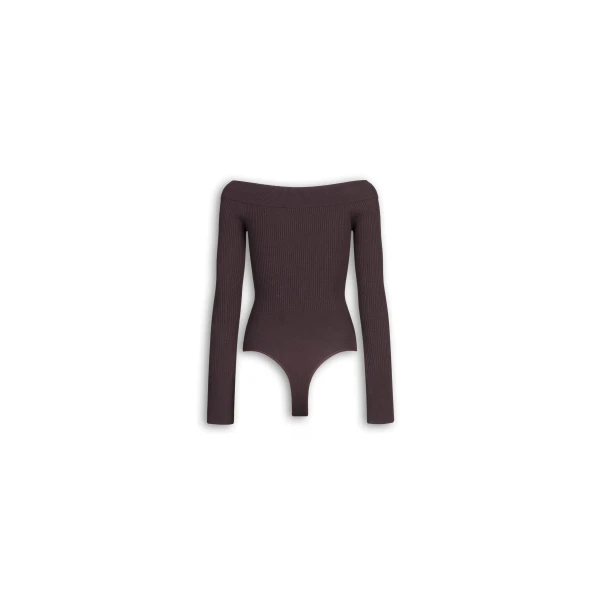 Alaïa Knit Off Shoulder Bodysuit - ALAÏA Tops - Laser Cut Luxury - Shop at Luxury Shoes 