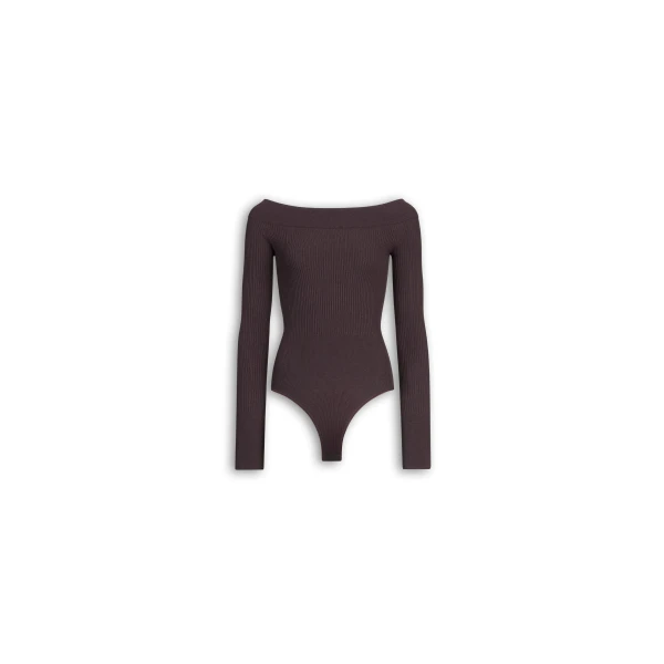 Alaïa Knit Off Shoulder Bodysuit - ALAÏA Tops - Laser Cut Luxury - Shop at Luxury Shoes 