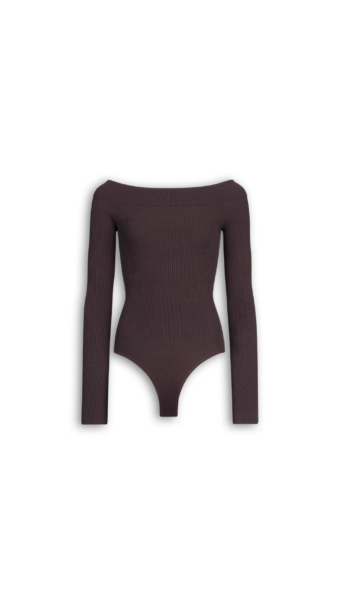 Alaïa Knit Off Shoulder Bodysuit - ALAÏA Tops - Laser Cut Luxury - Shop at Luxury Shoes 