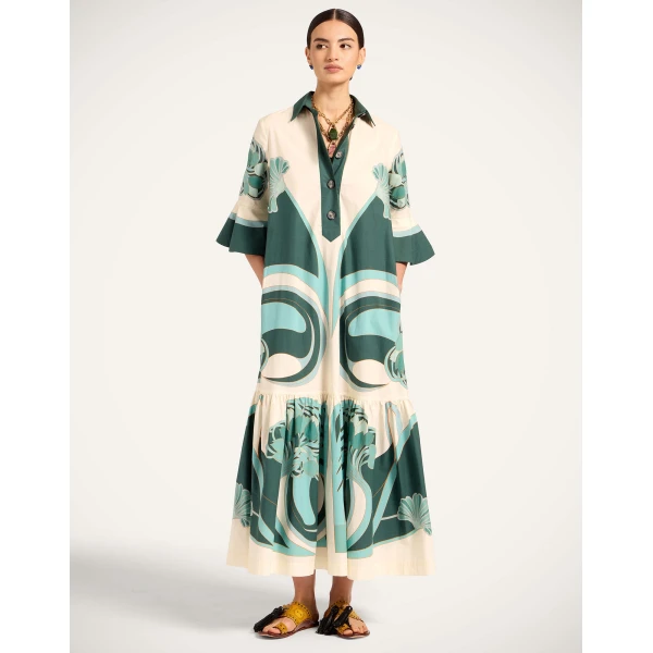 La DoubleJ Artemis Dress in Blooming Tulip Placée Dark Green, view 2