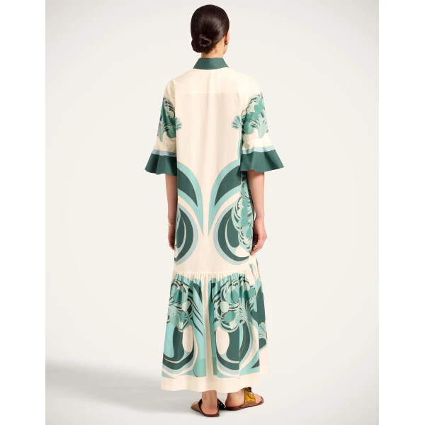 La DoubleJ Artemis Dress in Blooming Tulip Placée Dark Green, view 3