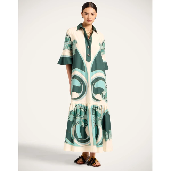 La DoubleJ Artemis Dress in Blooming Tulip Placée Dark Green, view 4