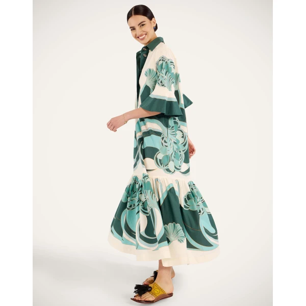 La DoubleJ Artemis Dress in Blooming Tulip Placée Dark Green, view 5