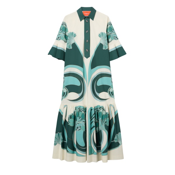 La DoubleJ Artemis Dress in Blooming Tulip Placée Dark Green - Dresses - Milanese Maximalist Fashion at Luxury Shoes 