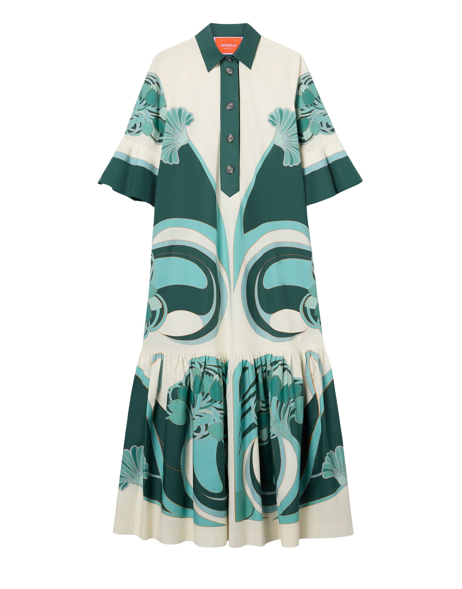 La DoubleJ Artemis Dress in Blooming Tulip Placée Dark Green - Dresses - Milanese Maximalist Fashion at Luxury Shoes 