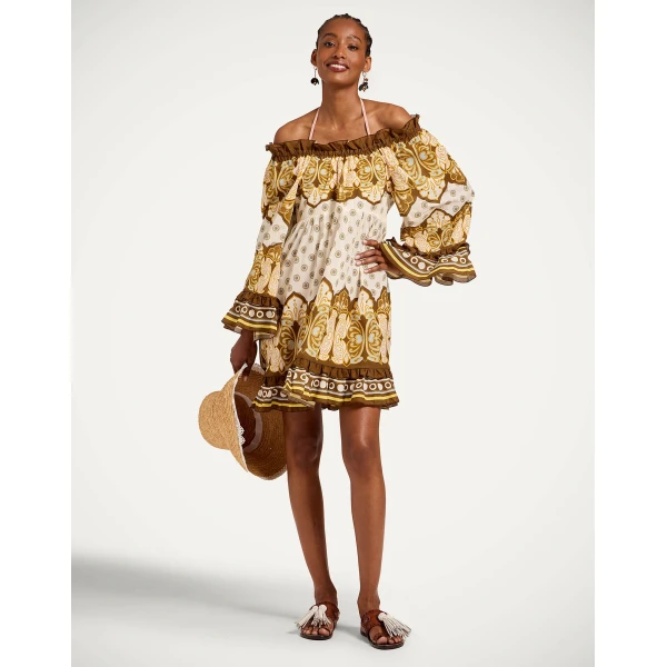 La DoubleJ Boho Mini Dress in Cocoon Placée Brown, view 2