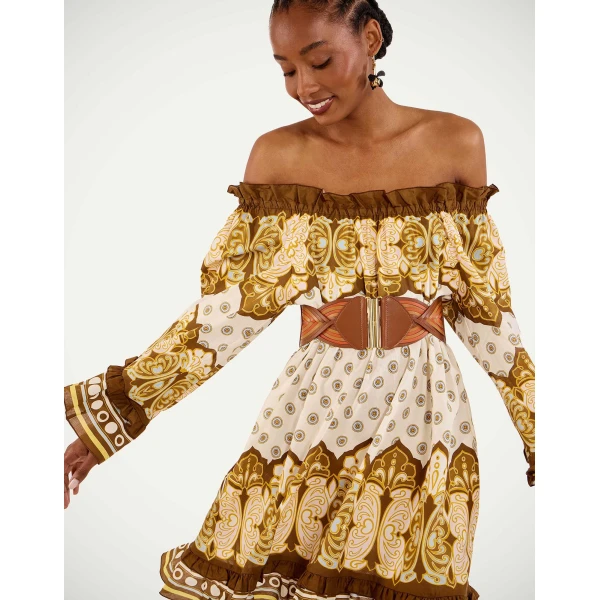 La DoubleJ Boho Mini Dress in Cocoon Placée Brown, view 4