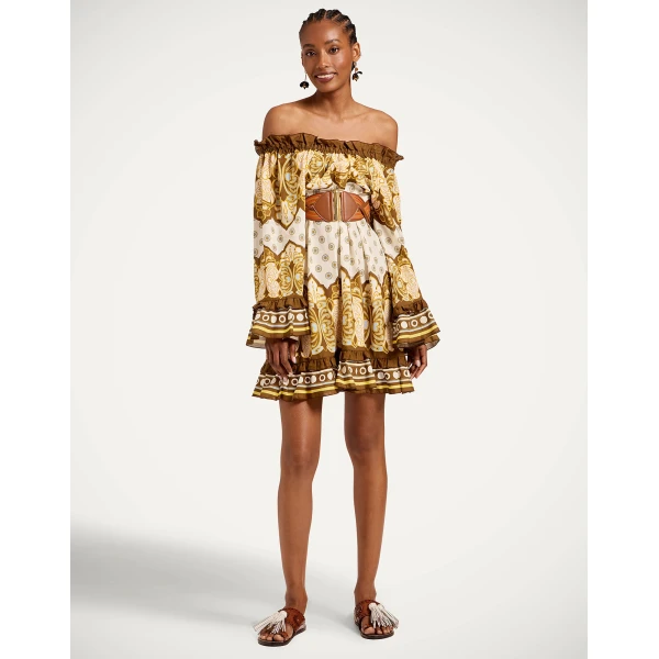 La DoubleJ Boho Mini Dress in Cocoon Placée Brown, view 5