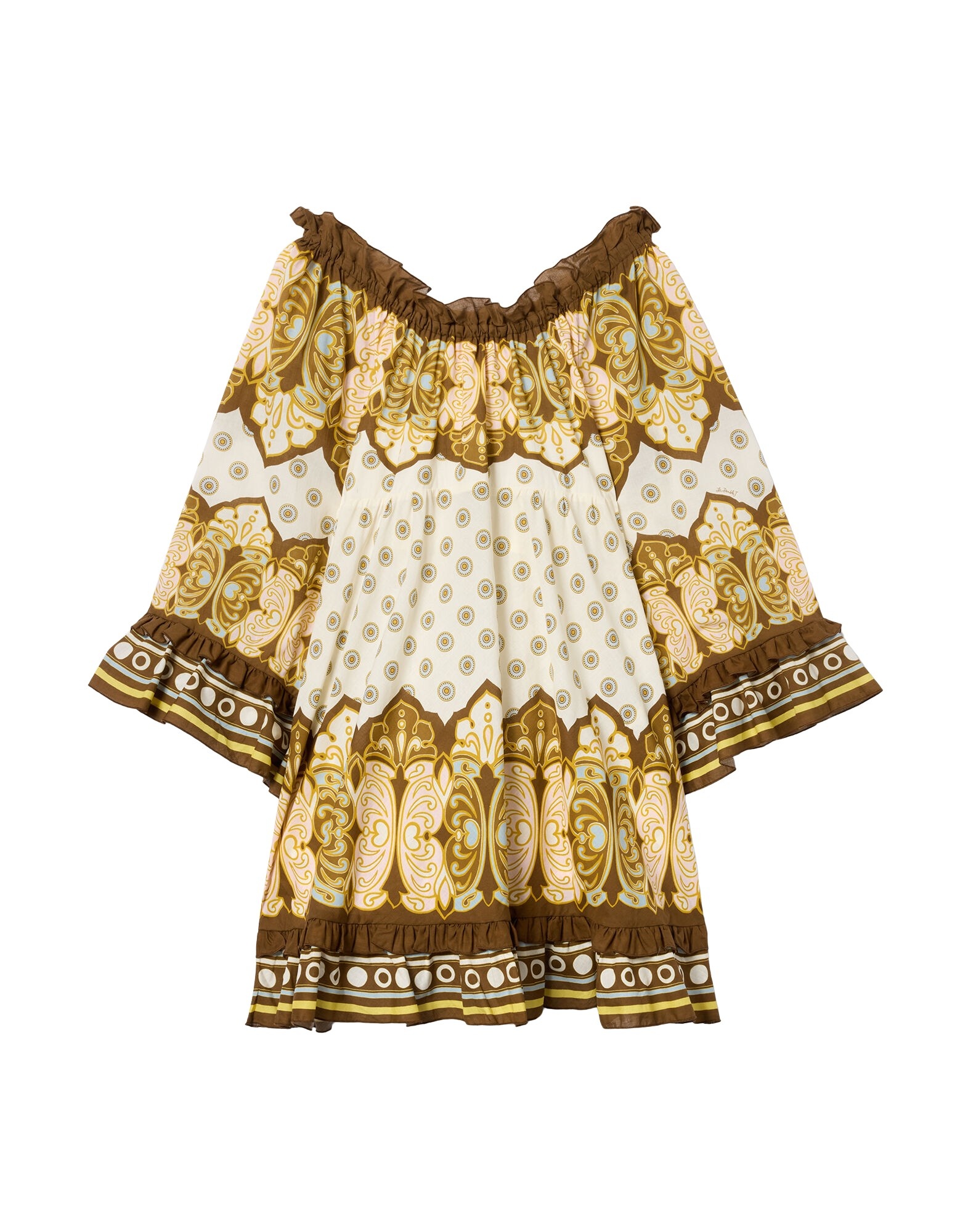La DoubleJ Boho Mini Dress in Cocoon Placée Brown - Dresses - Milanese Maximalist Fashion at Luxury Shoes 