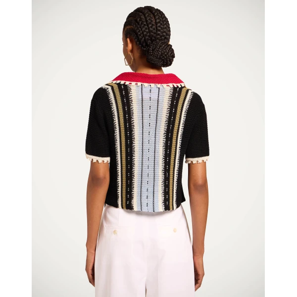 La DoubleJ Bowling Polo in Multicolor Black & Blue Knit, view 3