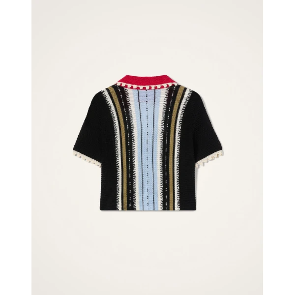 La DoubleJ Bowling Polo in Multicolor Black & Blue Knit, view 6