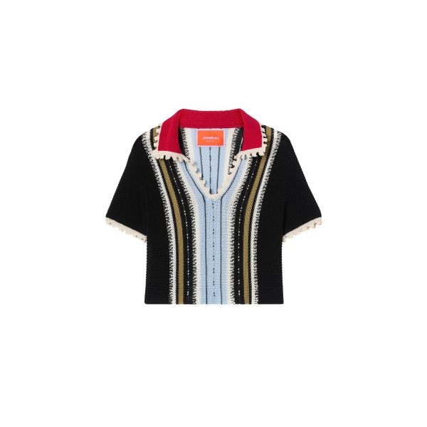 La DoubleJ Bowling Polo in Multicolor Black & Blue - Knitwear - Milanese Maximalist Fashion at Luxury Shoes 