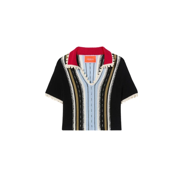 La DoubleJ Bowling Polo in Multicolor Black & Blue Knit