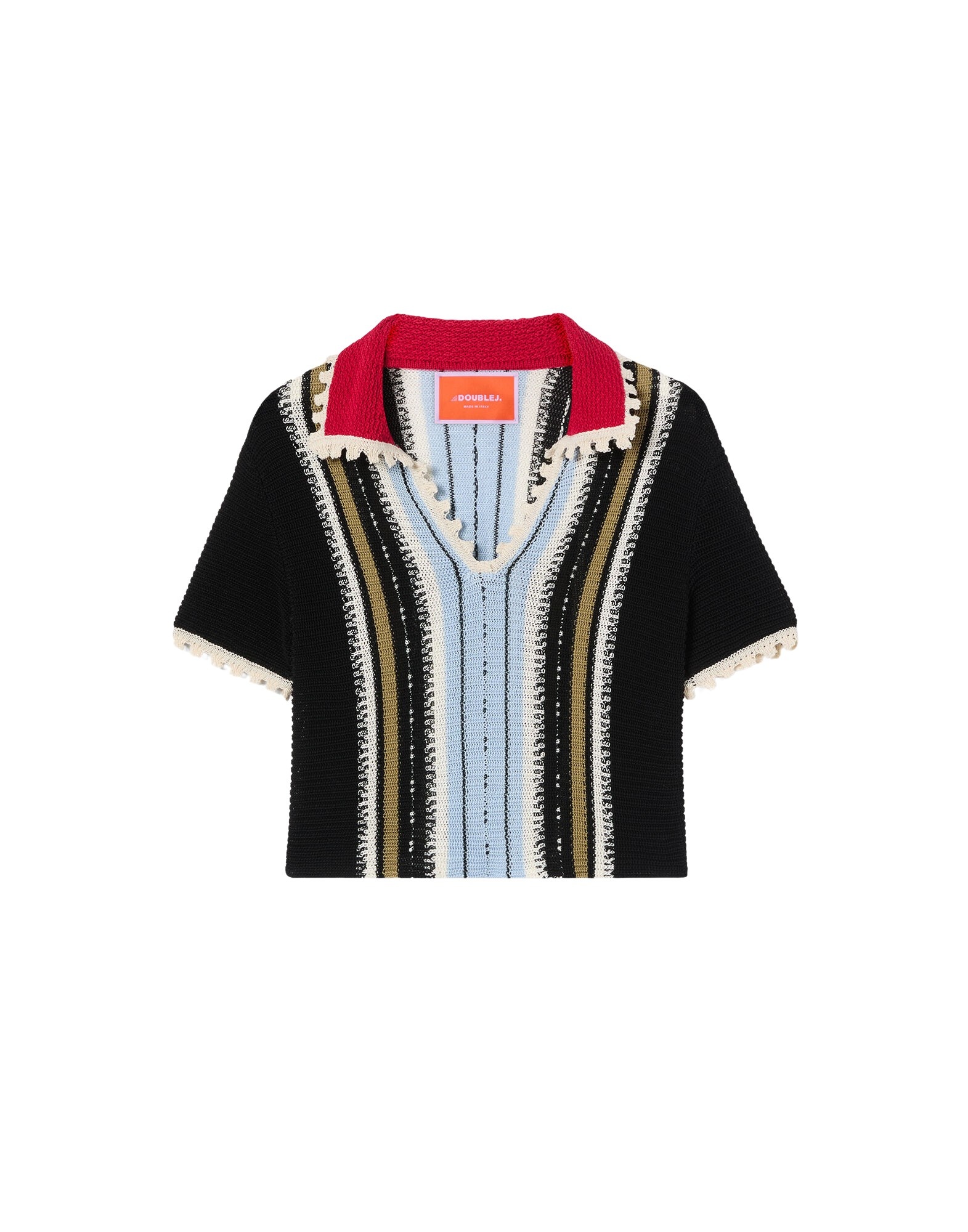 La DoubleJ Bowling Polo in Multicolor Black & Blue Knit