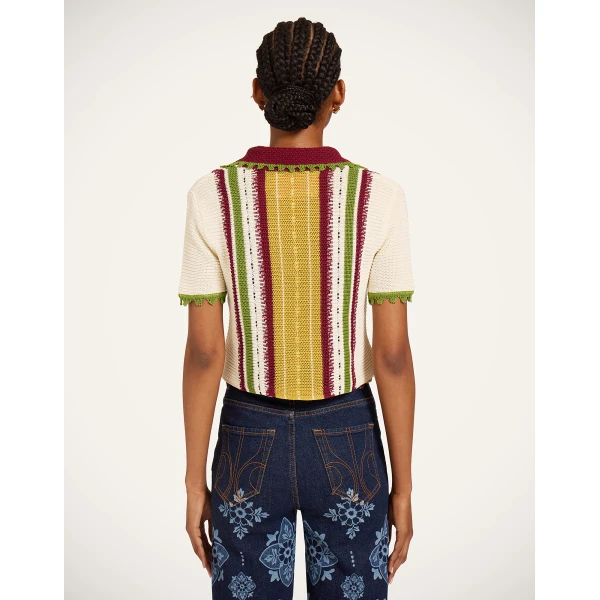 La DoubleJ Bowling Polo in Multicolor Ivory & Yellow Knit, view 3