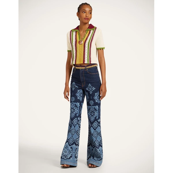 La DoubleJ Bowling Polo in Multicolor Ivory & Yellow Knit, view 4