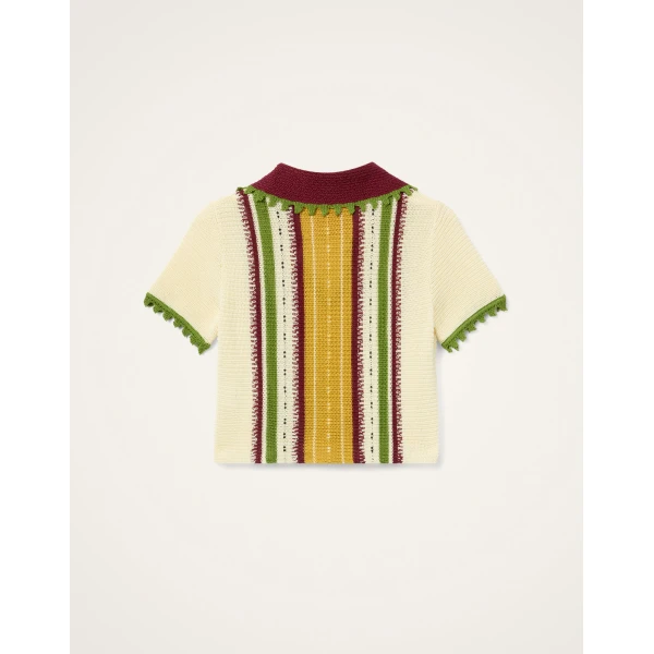La DoubleJ Bowling Polo in Multicolor Ivory & Yellow Knit, view 6