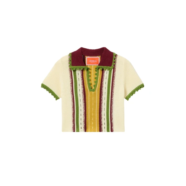 La DoubleJ Bowling Polo in Multicolor Ivory & Yellow Knit
