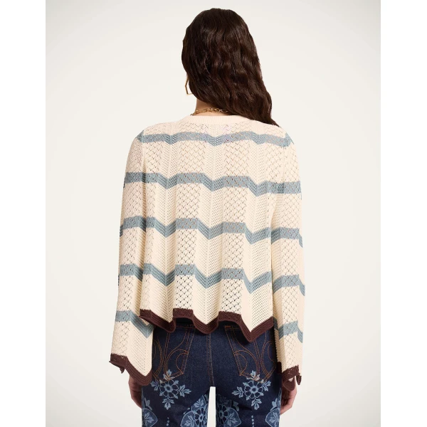 La DoubleJ Chevron Crop Sweater in Color Block Ivory & Blue, view 3