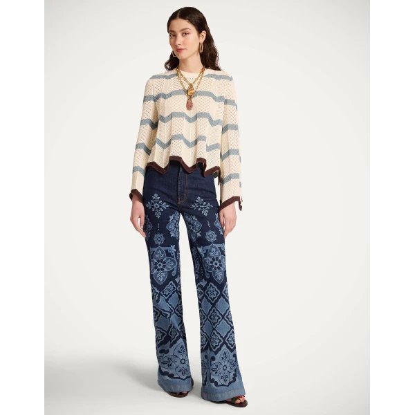 La DoubleJ Chevron Crop Sweater in Color Block Ivory & Blue, view 4