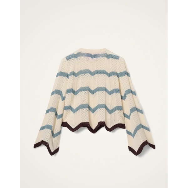 La DoubleJ Chevron Crop Sweater in Color Block Ivory & Blue, view 5