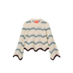 La DoubleJ Chevron Crop Sweater in Color Block Ivory & Blue