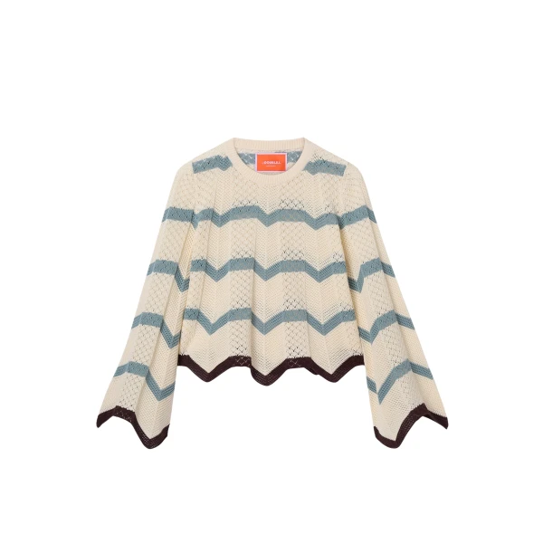 La DoubleJ Chevron Crop Sweater in Color Block Ivory & Blue