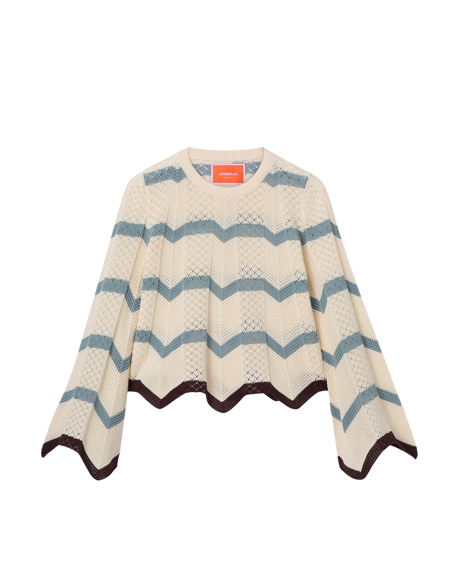 La DoubleJ Chevron Crop Sweater in Color Block Ivory & Blue
