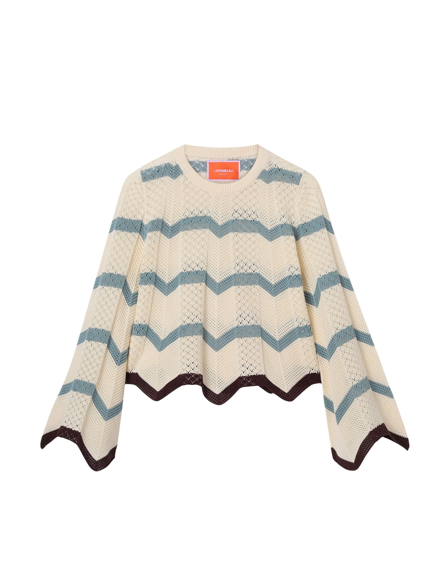 La DoubleJ Chevron Crop Sweater in Color Block Ivory & Blue