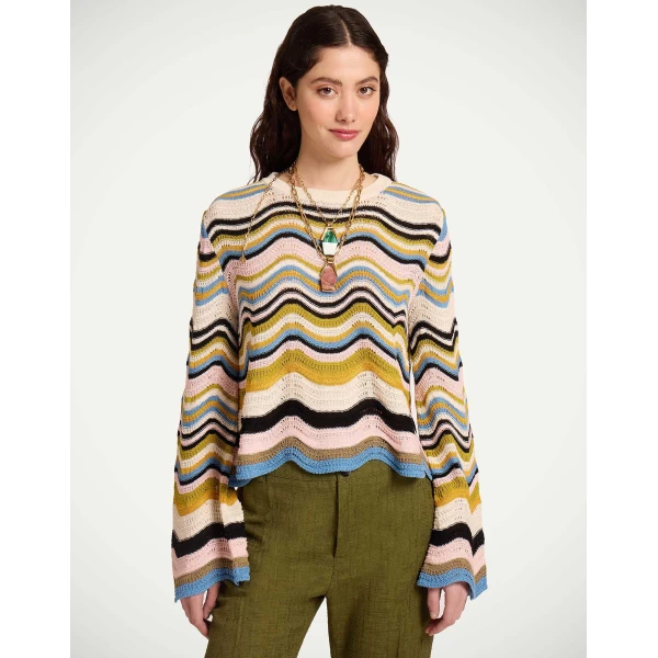 La DoubleJ Chevron Crop Sweater in Multicolor Geen & Pink, view 2
