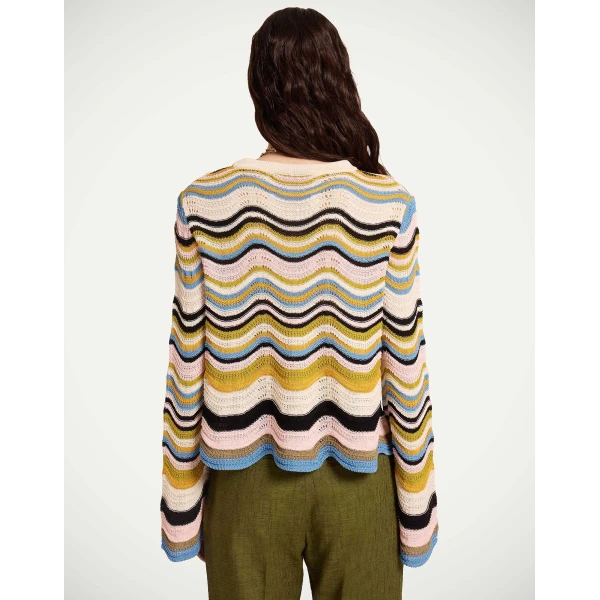 La DoubleJ Chevron Crop Sweater in Multicolor Geen & Pink, view 3