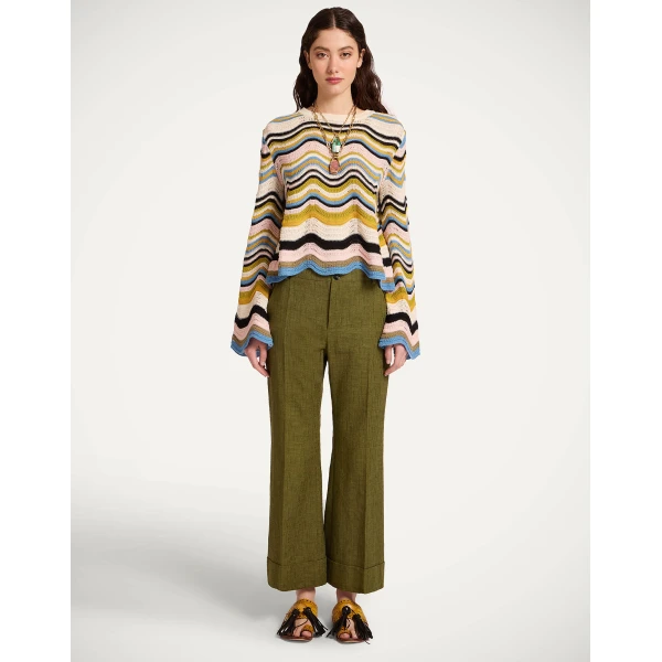 La DoubleJ Chevron Crop Sweater in Multicolor Geen & Pink, view 4