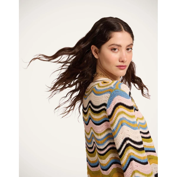 La DoubleJ Chevron Crop Sweater in Multicolor Geen & Pink, view 5