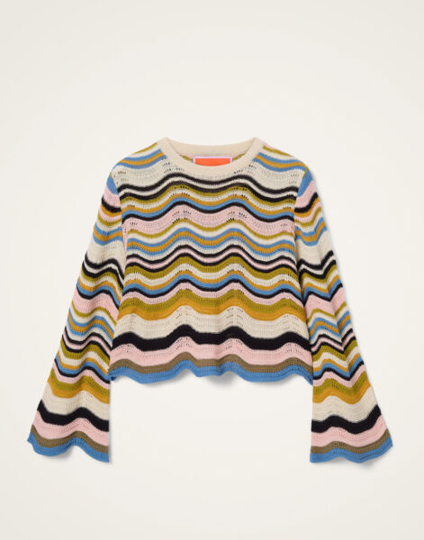 La DoubleJ Chevron Crop Sweater in Multicolor Geen & Pink - Knitwear - Milanese Maximalist Fashion at Luxury Shoes 