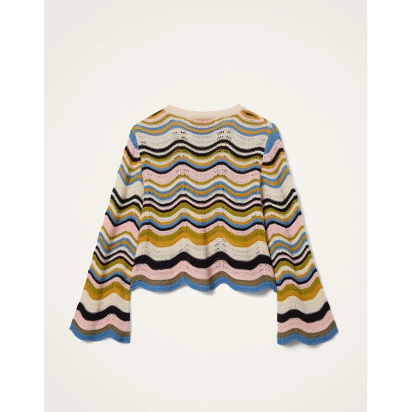 La DoubleJ Chevron Crop Sweater in Multicolor Geen & Pink, view 6