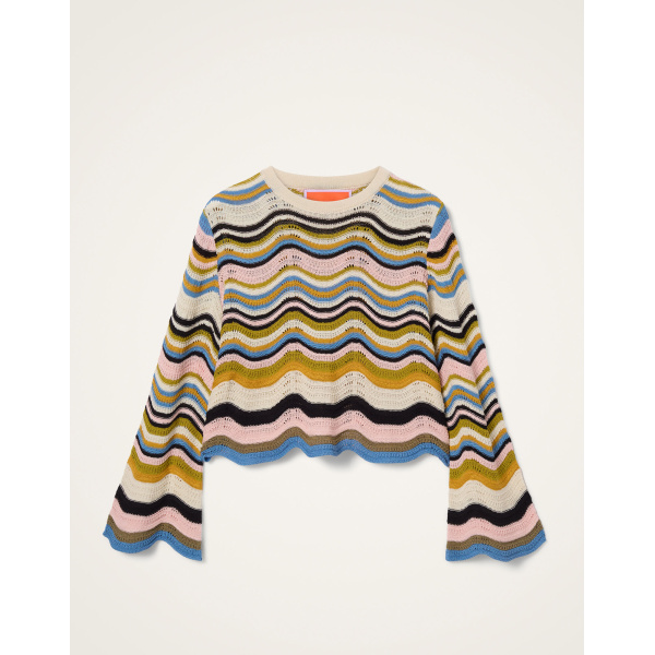 La DoubleJ Chevron Crop Sweater in Multicolor Geen & Pink - Knitwear - Milanese Maximalist Fashion at Luxury Shoes 